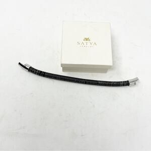 SATYA Black Medal Bangle with Silver Tone Magnetic Closure